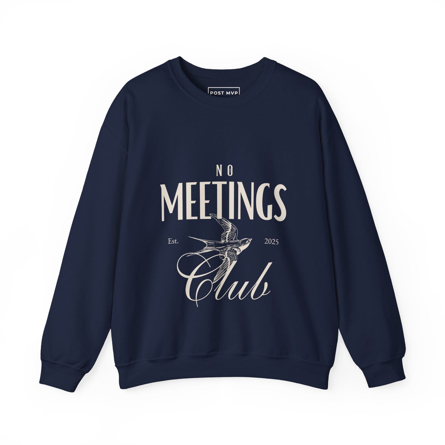 No meetings club vintage-style sweatshirt